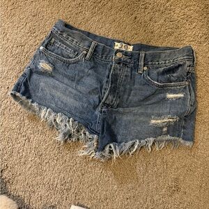 We The Free Blue Frayed Jean Shorts